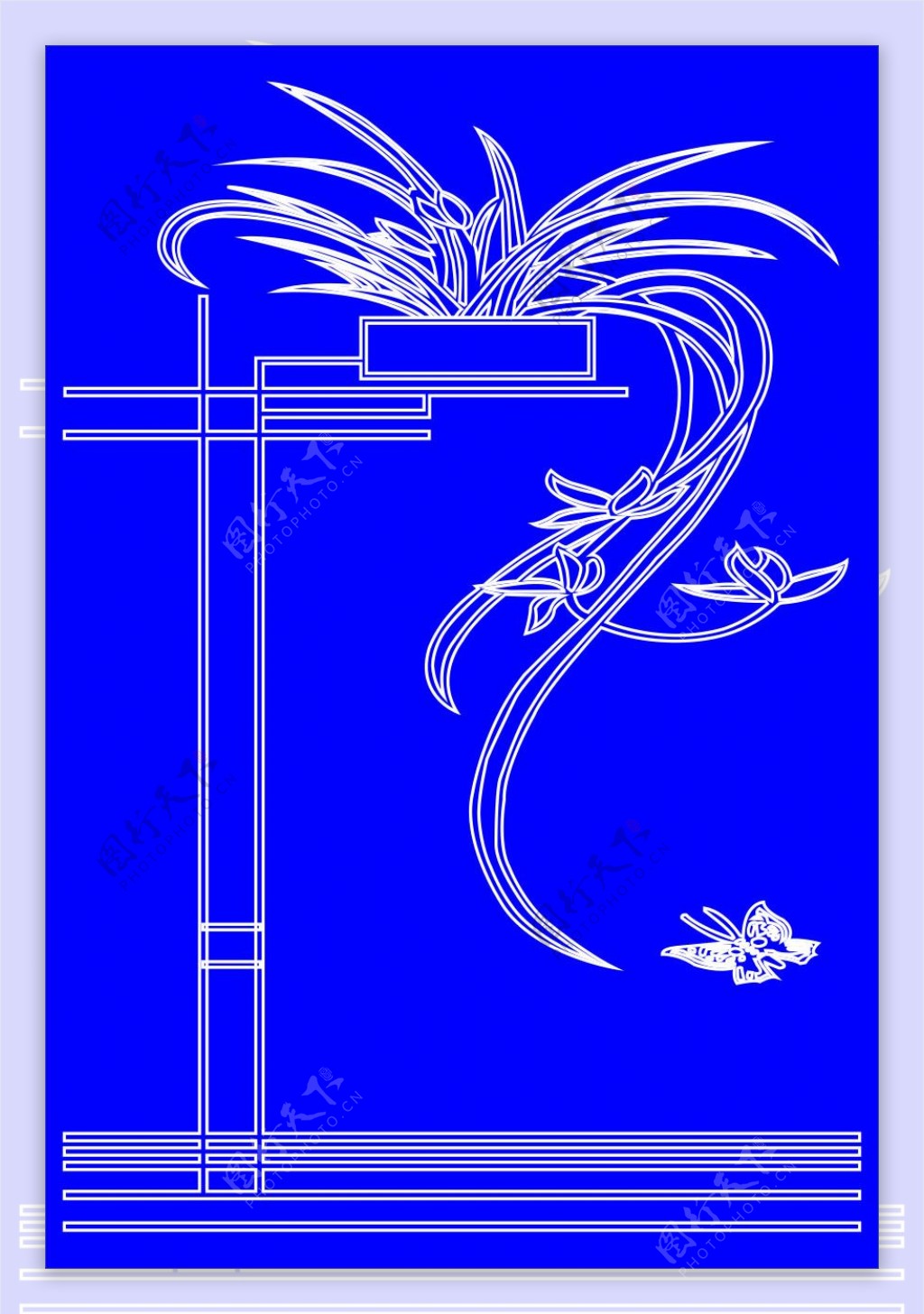 盆花吊蓝雕刻图案