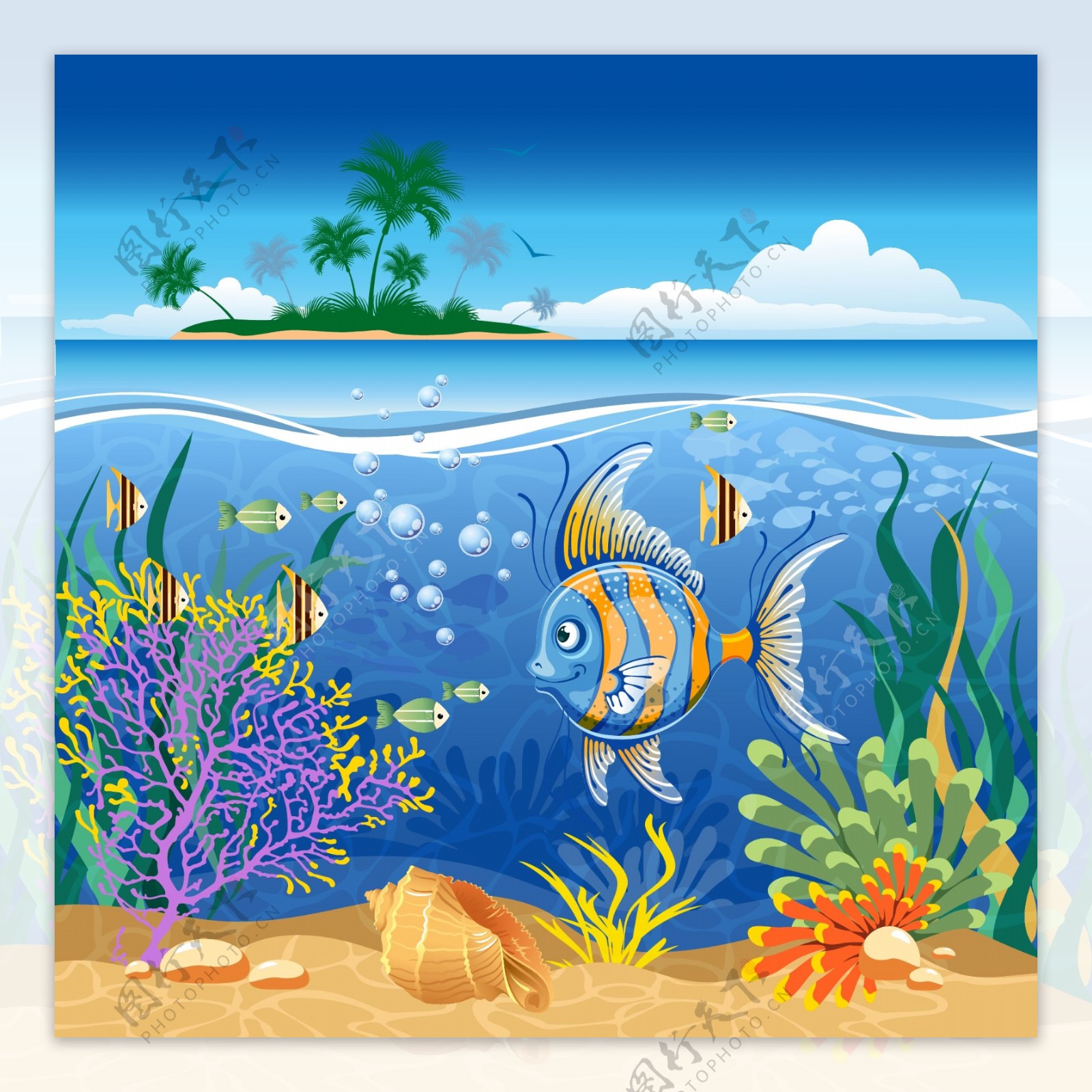 海底小鱼设计背景图片高清AI下载