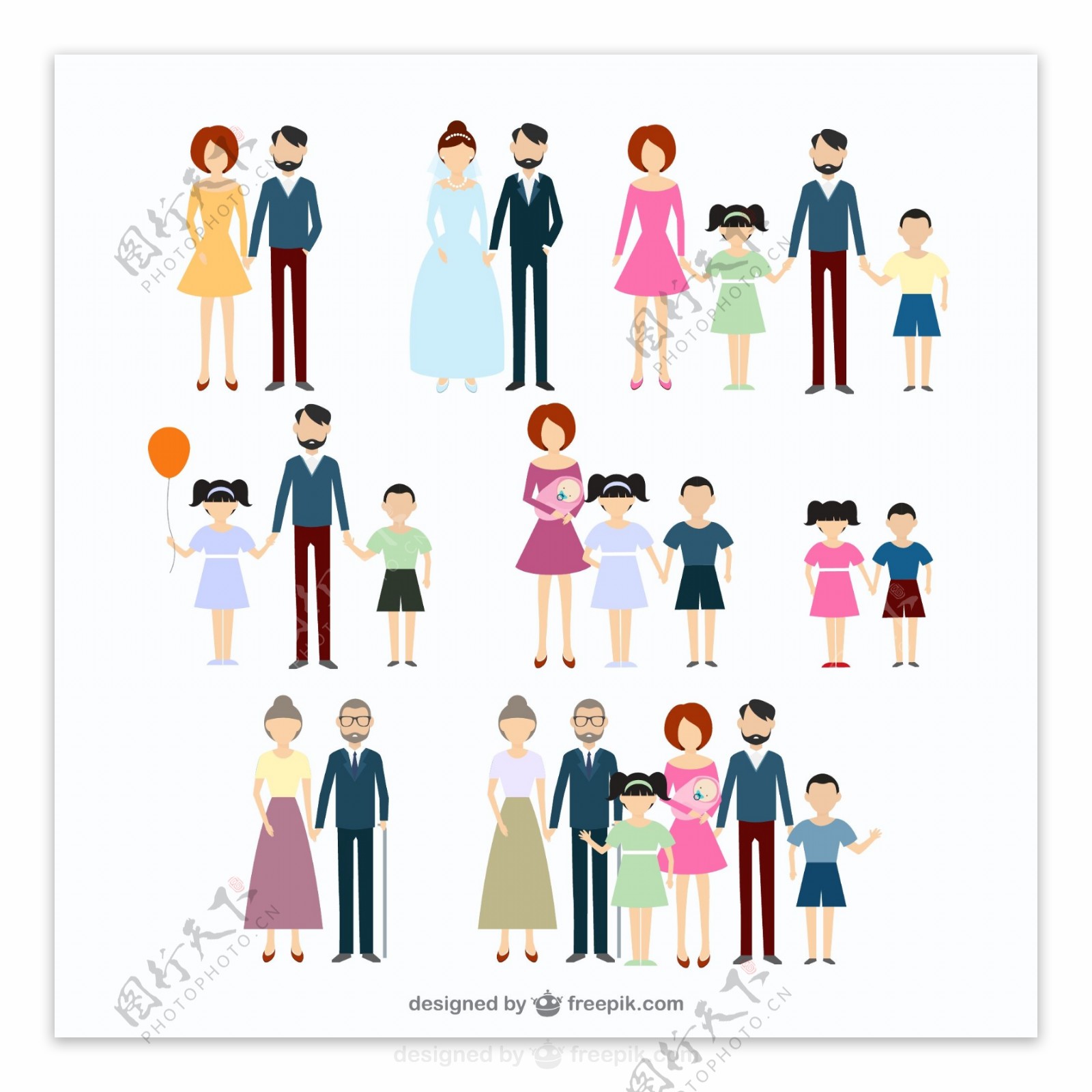 8款家庭人物图标矢量素材