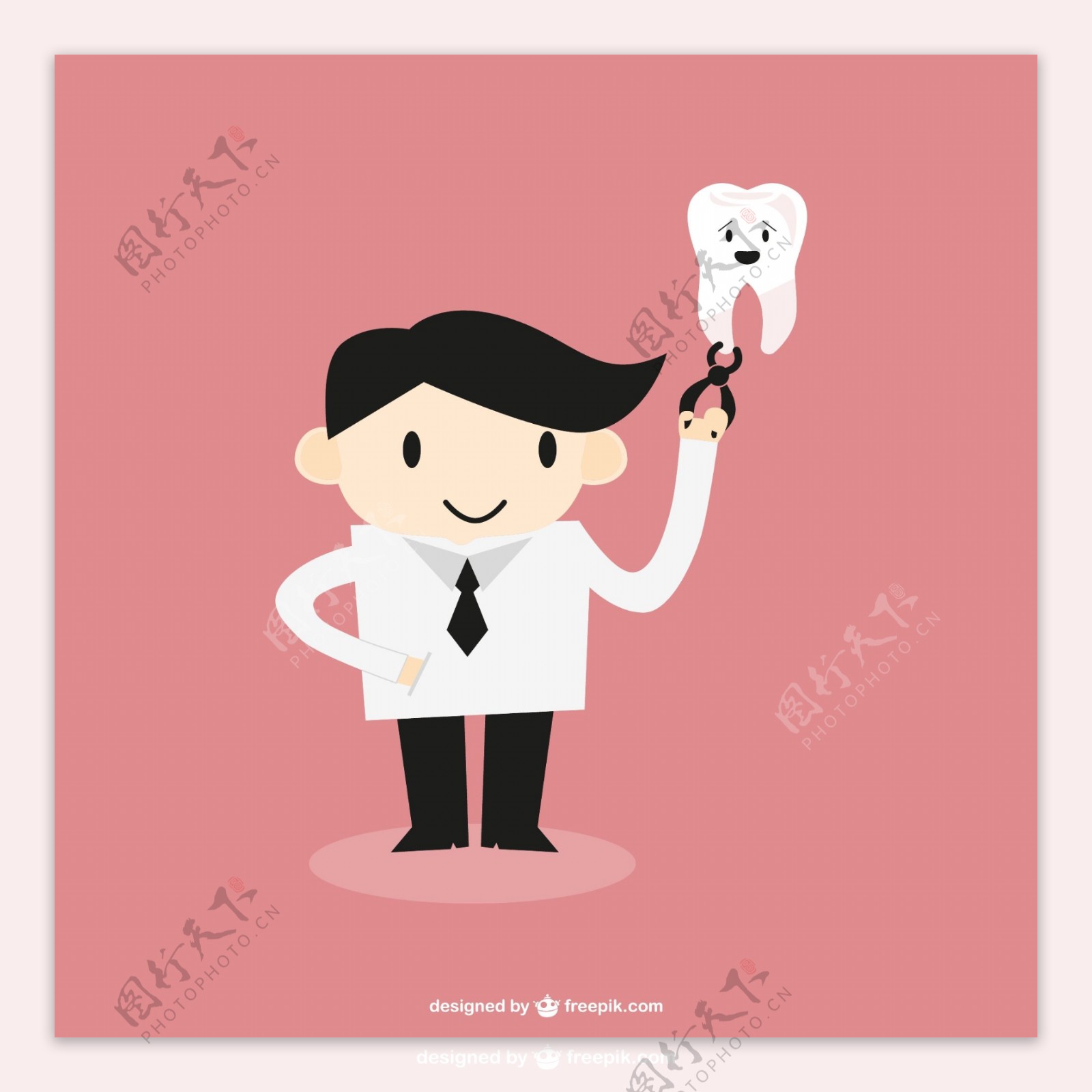 卡通牙医与牙齿