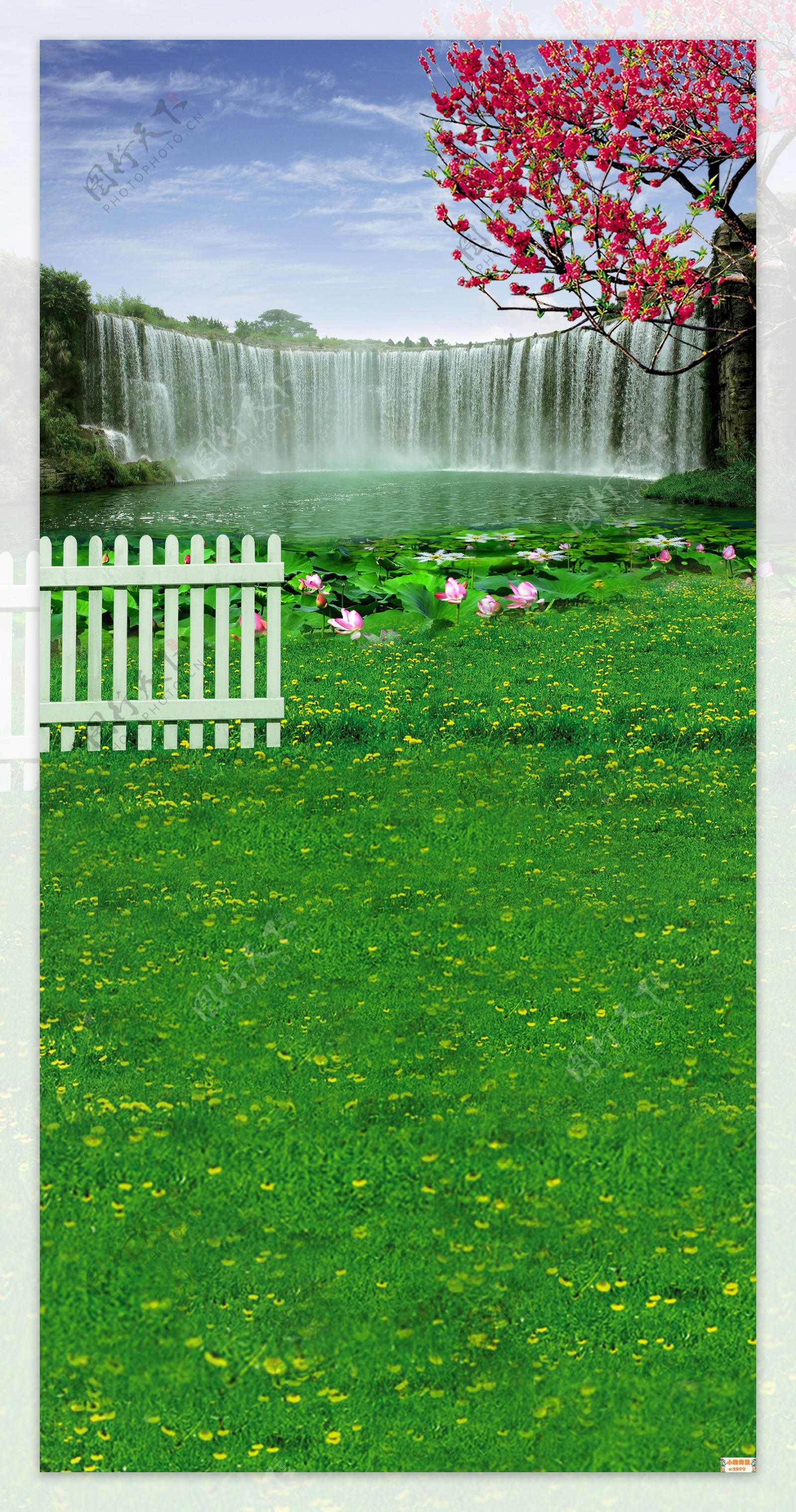 花园瀑布高清桌面壁纸：宽屏：高清晰度：全屏