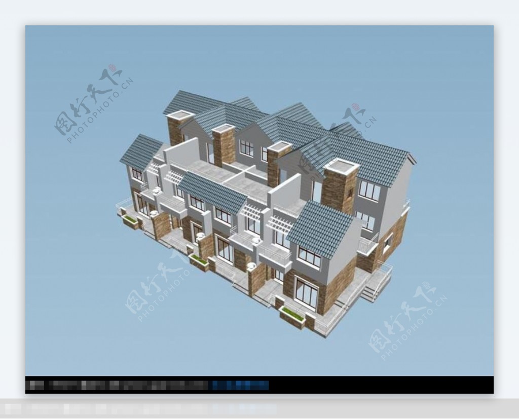 花园式建筑模型3d渲染图