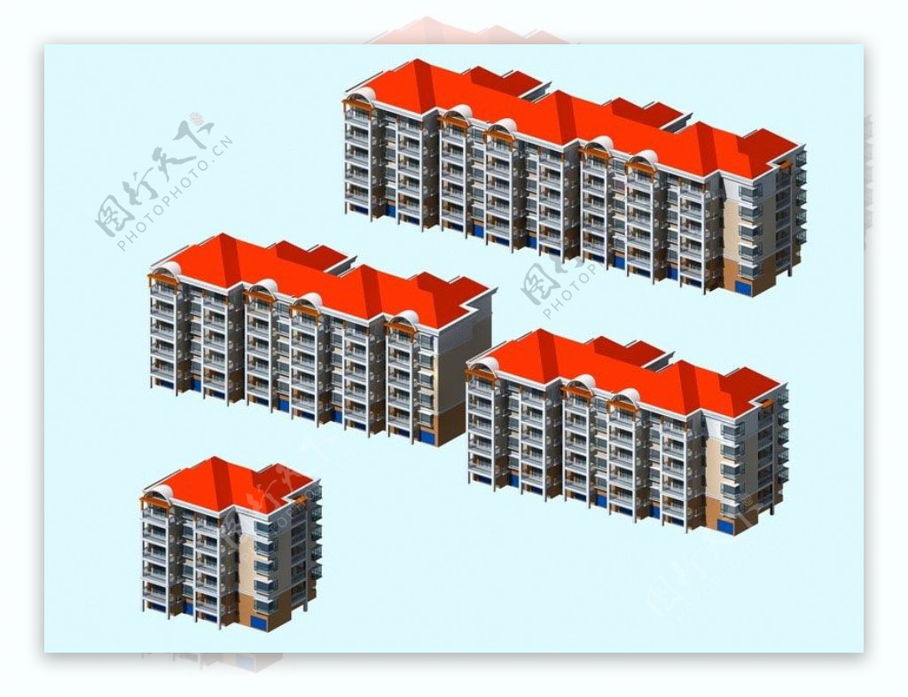 红顶多层建筑模型