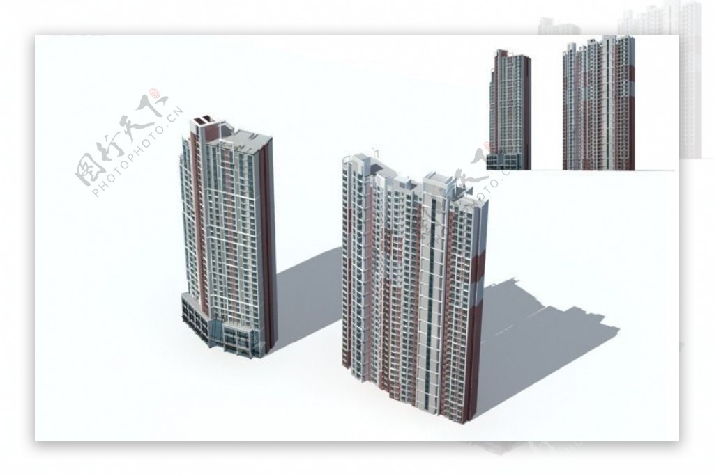 商业街高层带裙住宅楼群3D模型