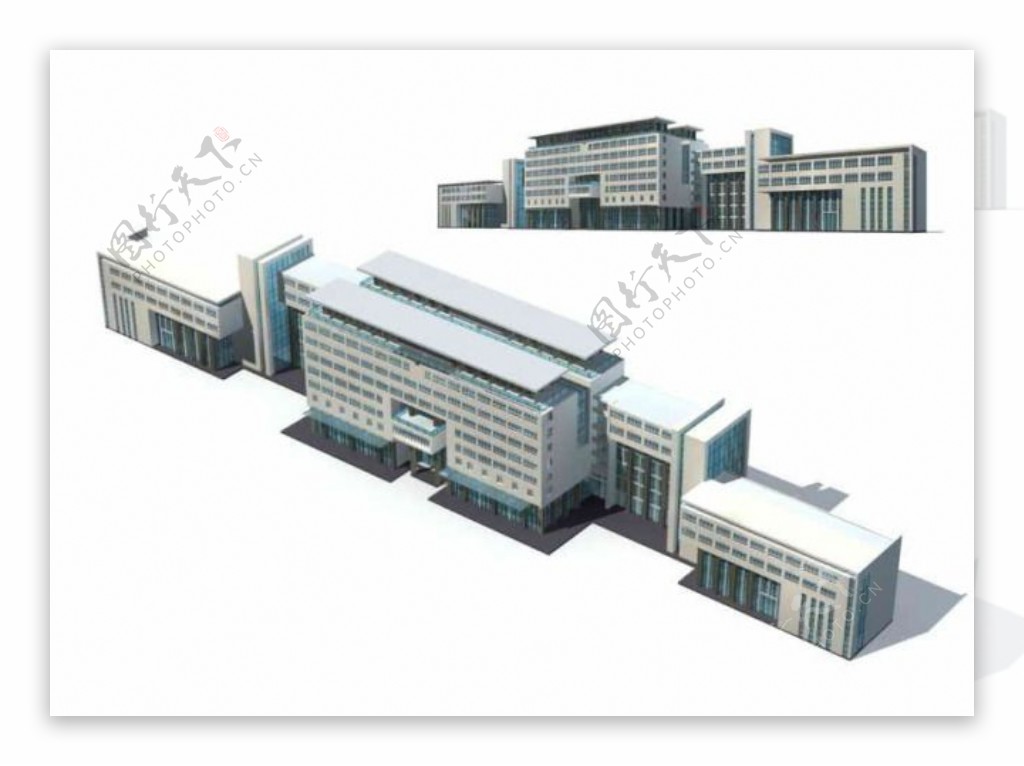 多层商业大厦3D建筑群模型