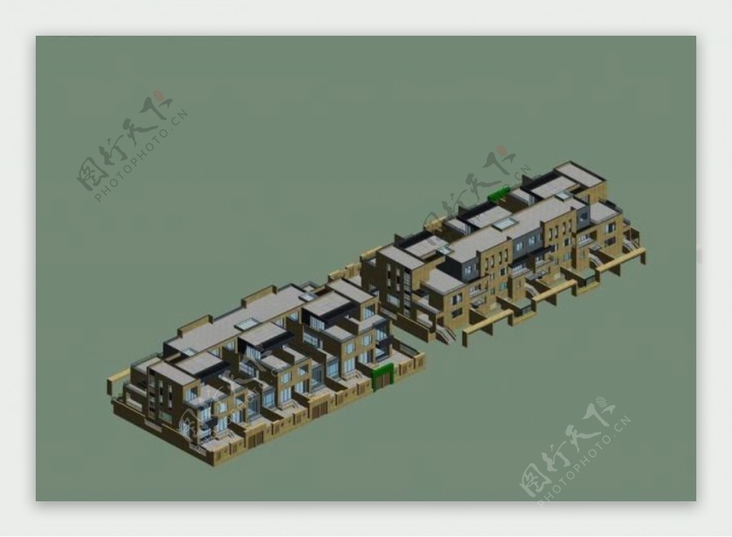 不同角度连排别墅3D模型设计