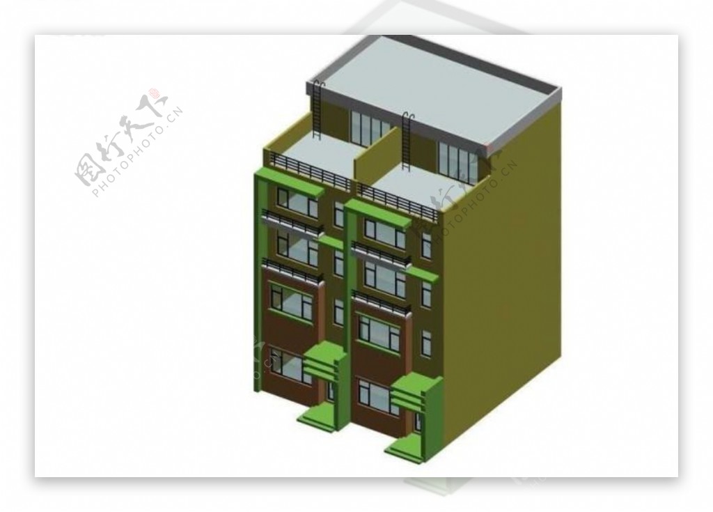 平顶连排多层别墅建筑3d效果图
