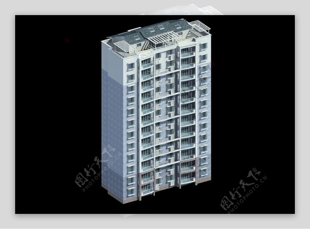 多层板式坡顶住宅楼3D模型