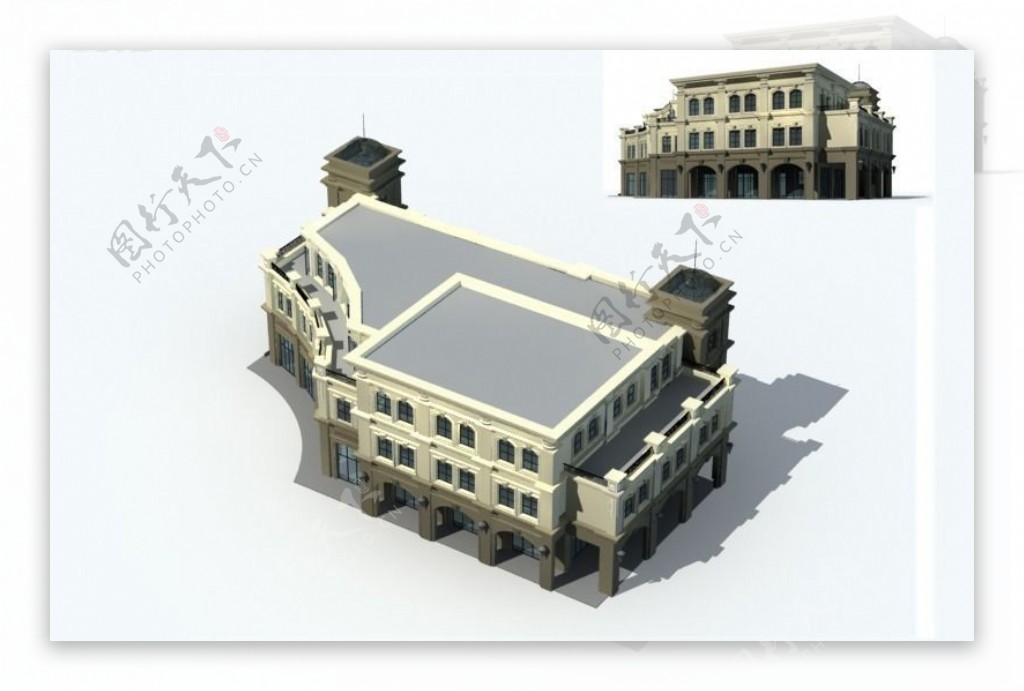 欧式古典仿古风格公共建筑3D立体模型