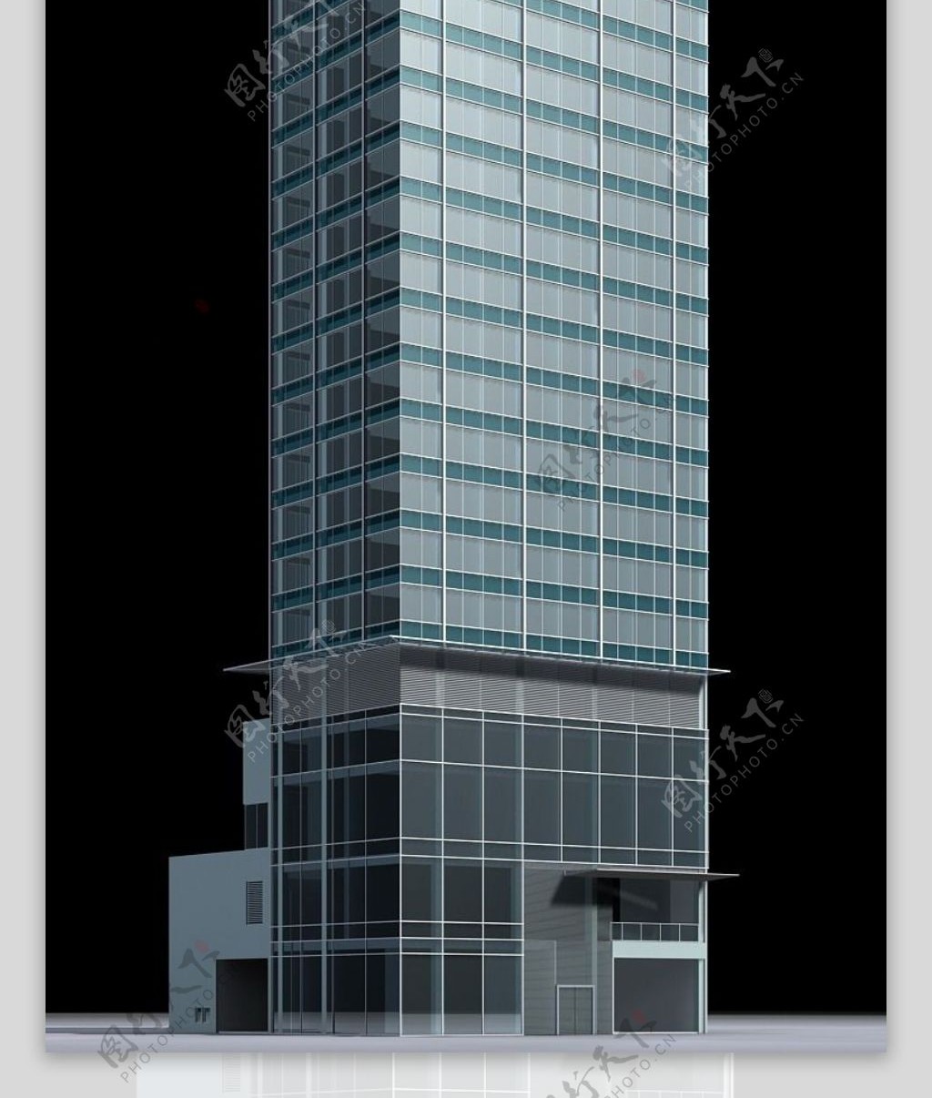 豪华立柱形高层公建建筑3D模型