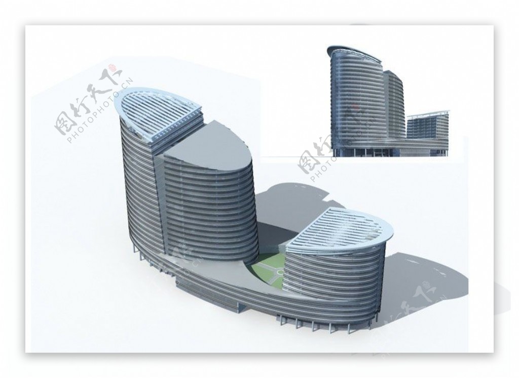 椭圆形多层公建建筑3D模型