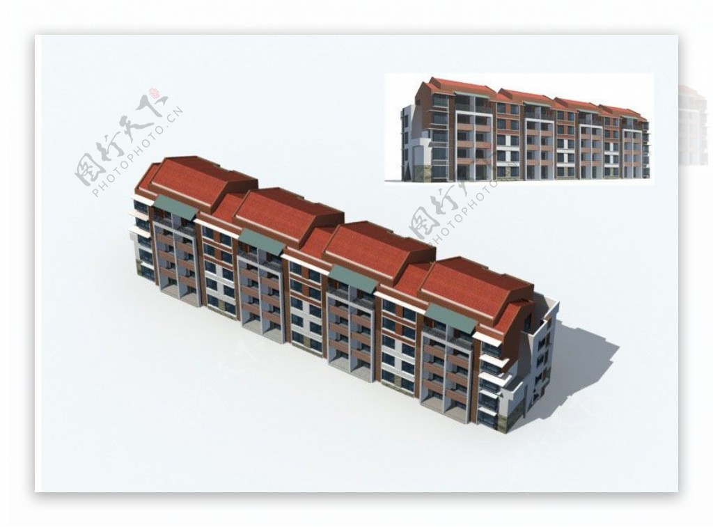 红色斜坡顶住宅建筑3d模型