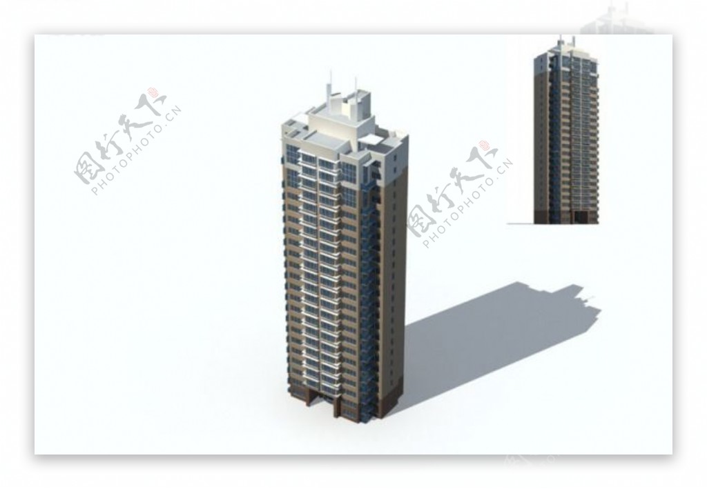 独栋高层天台塔式住宅楼3D模型