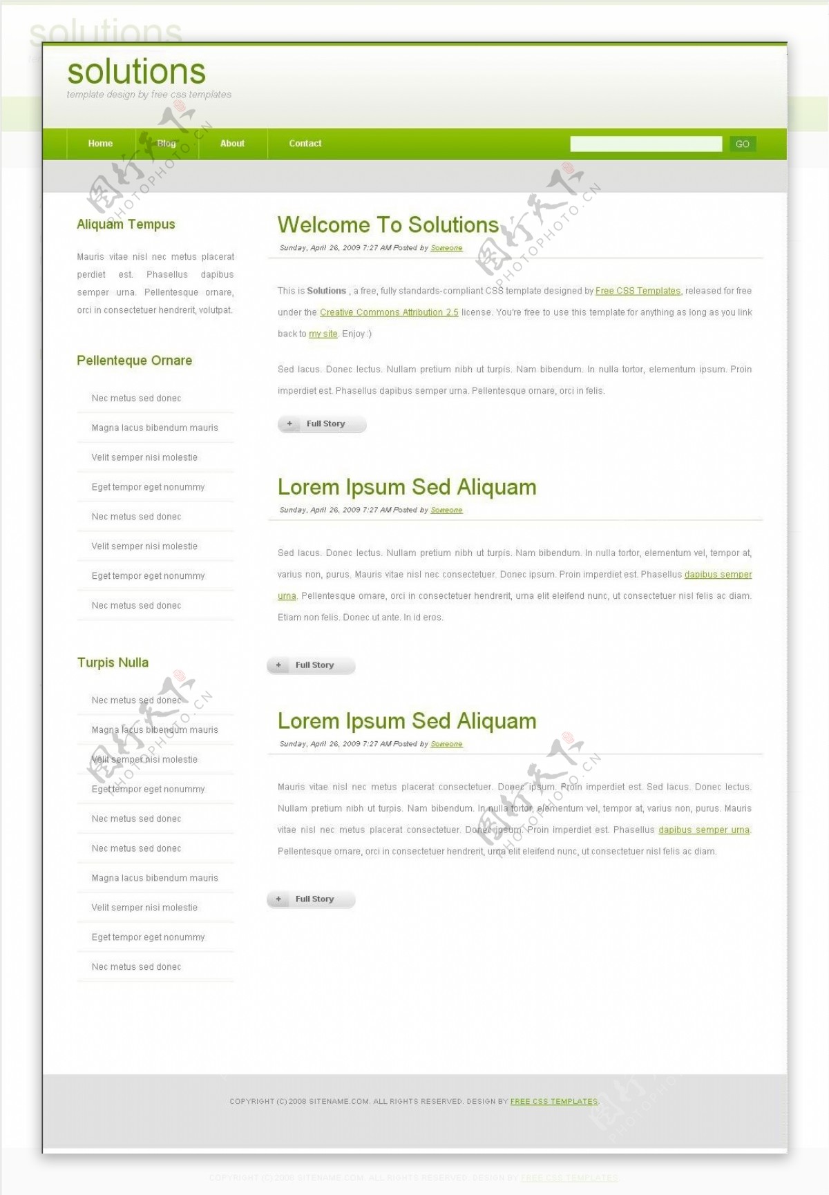 绿色解决方案BLOG网页模板