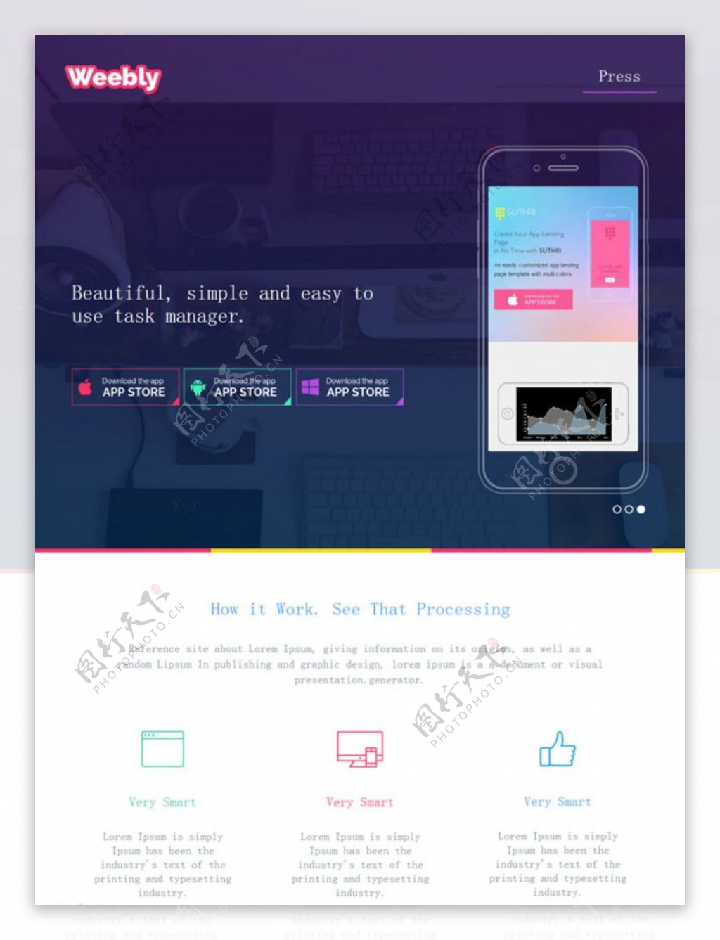 紫色透明设计网站模板图片