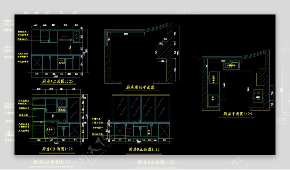 U型厨房CAD图纸一套图片