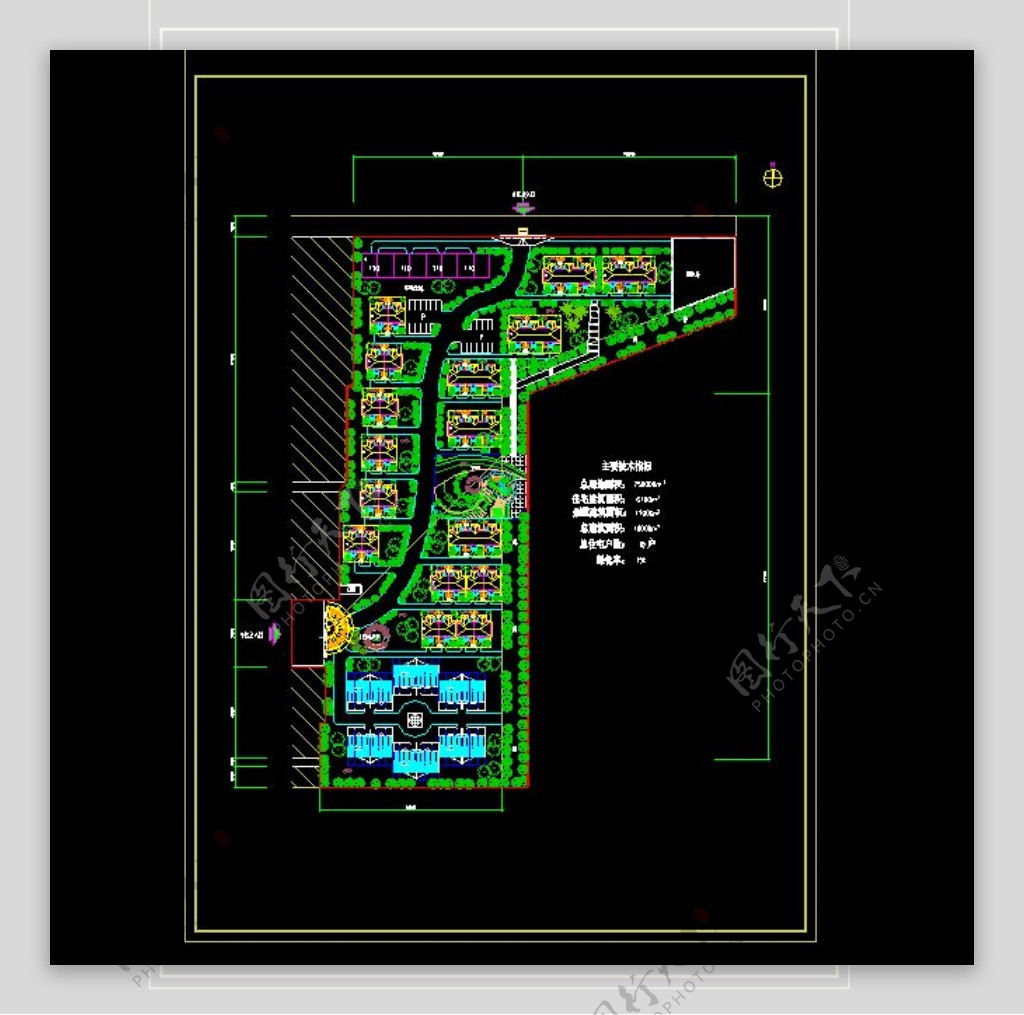 x小型别墅小区总平面规划cad设计施
