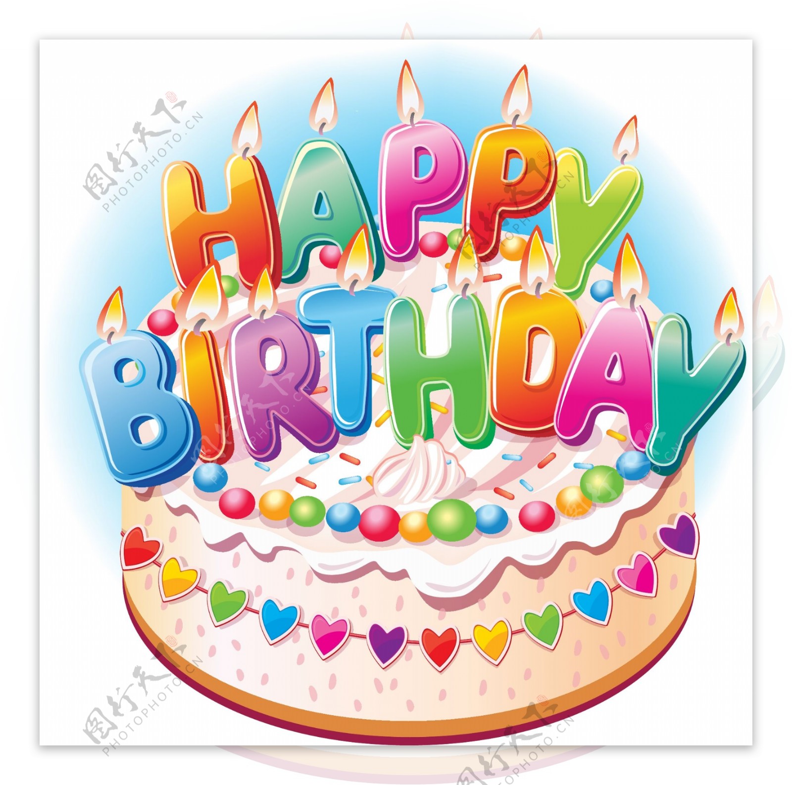 生日快乐元素覆盖的气球和蛋糕矢量03