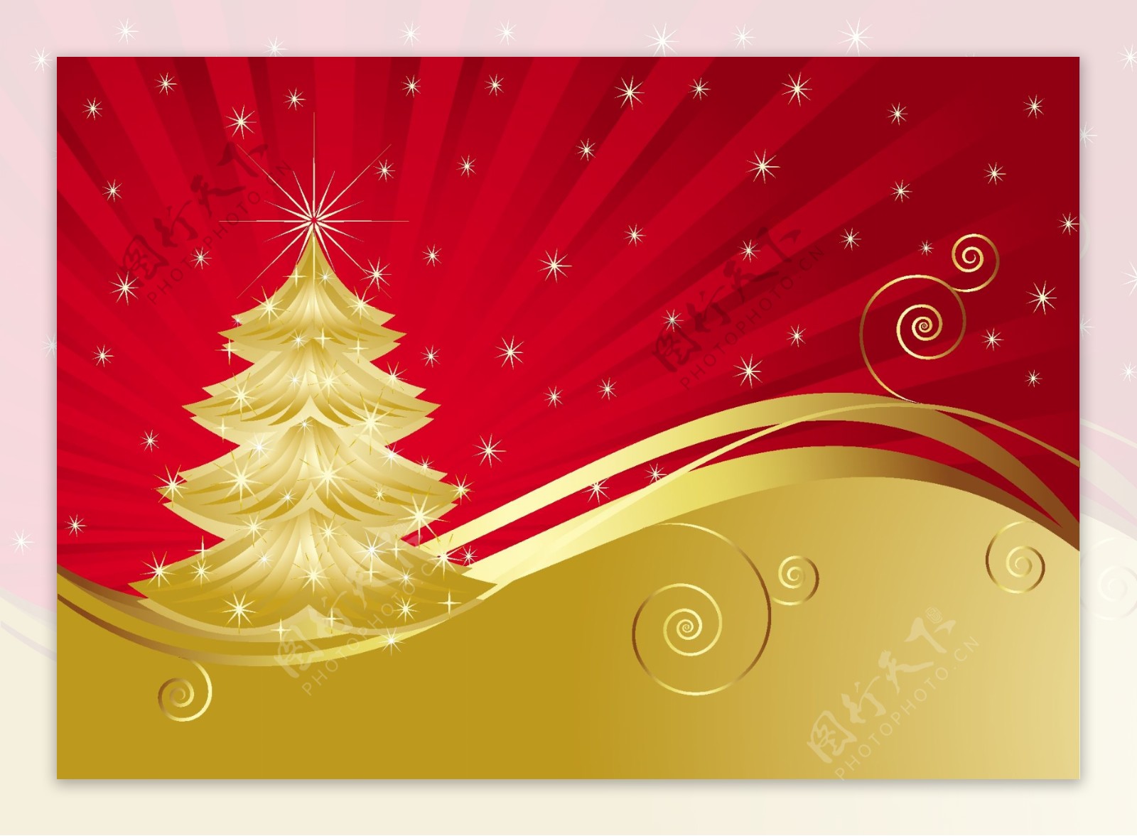 矢量素材圣诞树金色卡片