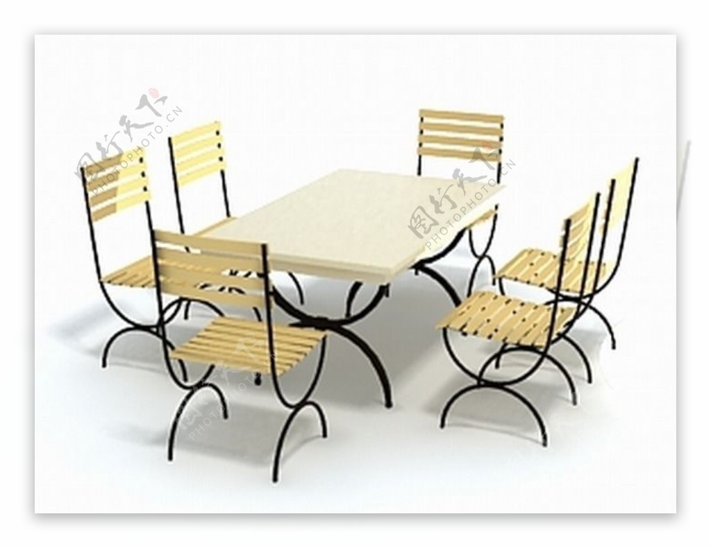 时尚6座餐桌椅组合3D模型