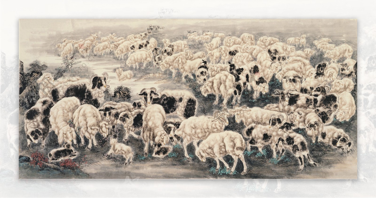 国画艺术牧羊图