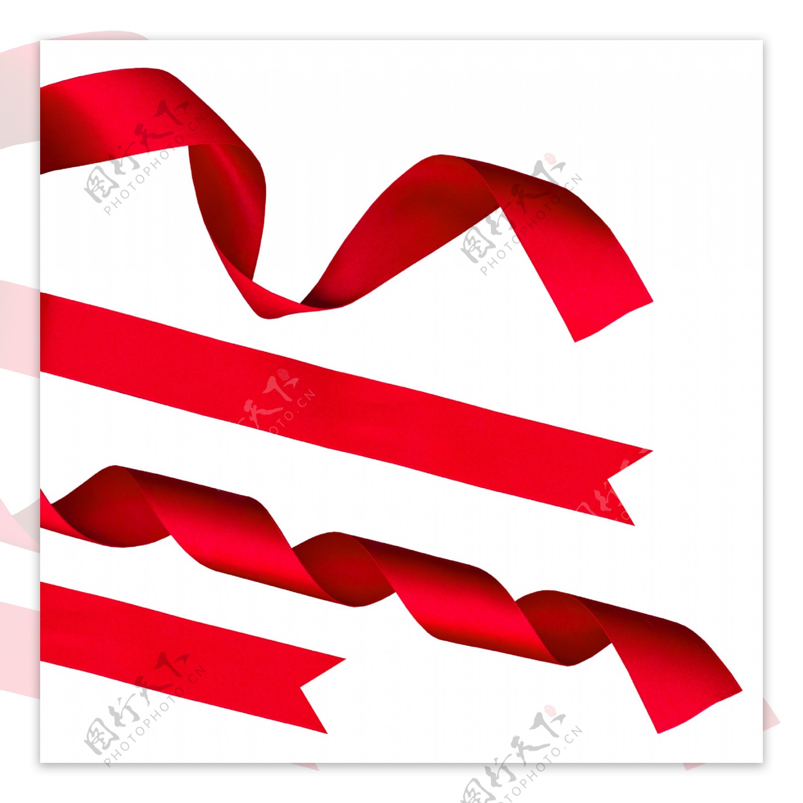 的闪亮的红色丝带条和在裁剪路径的白色背景弓