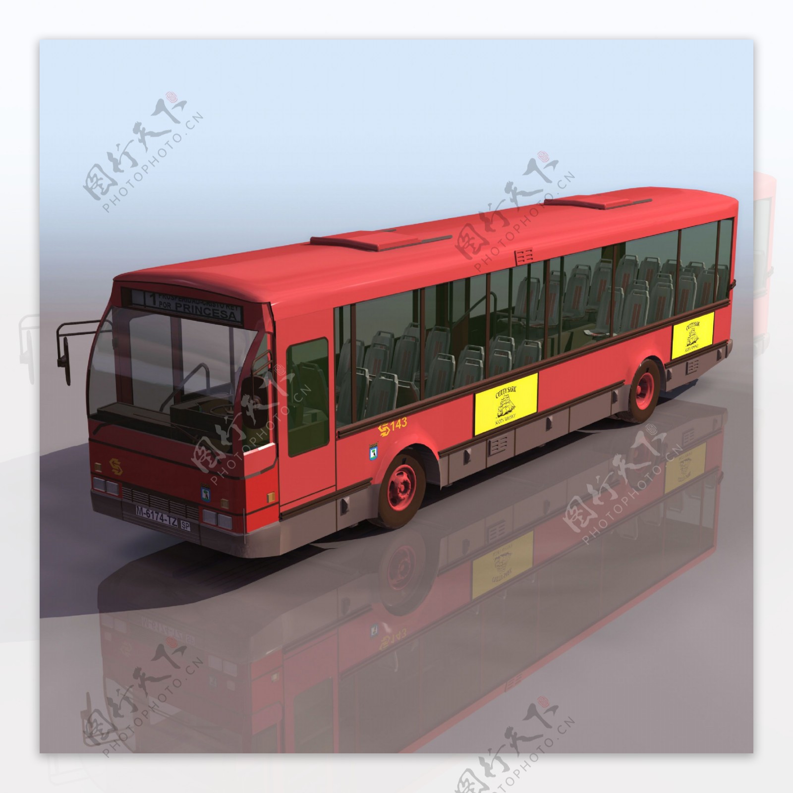红色城市公交车模型