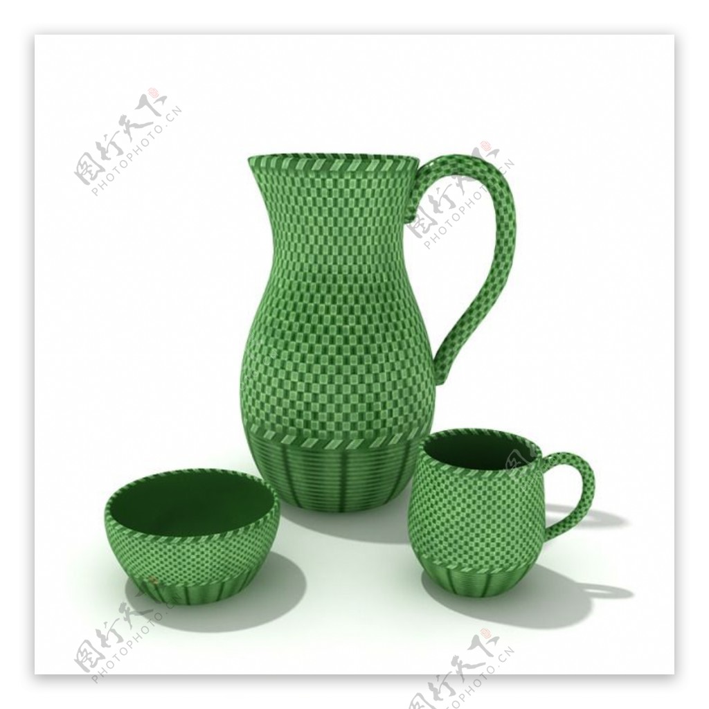 绿色茶壶和杯子