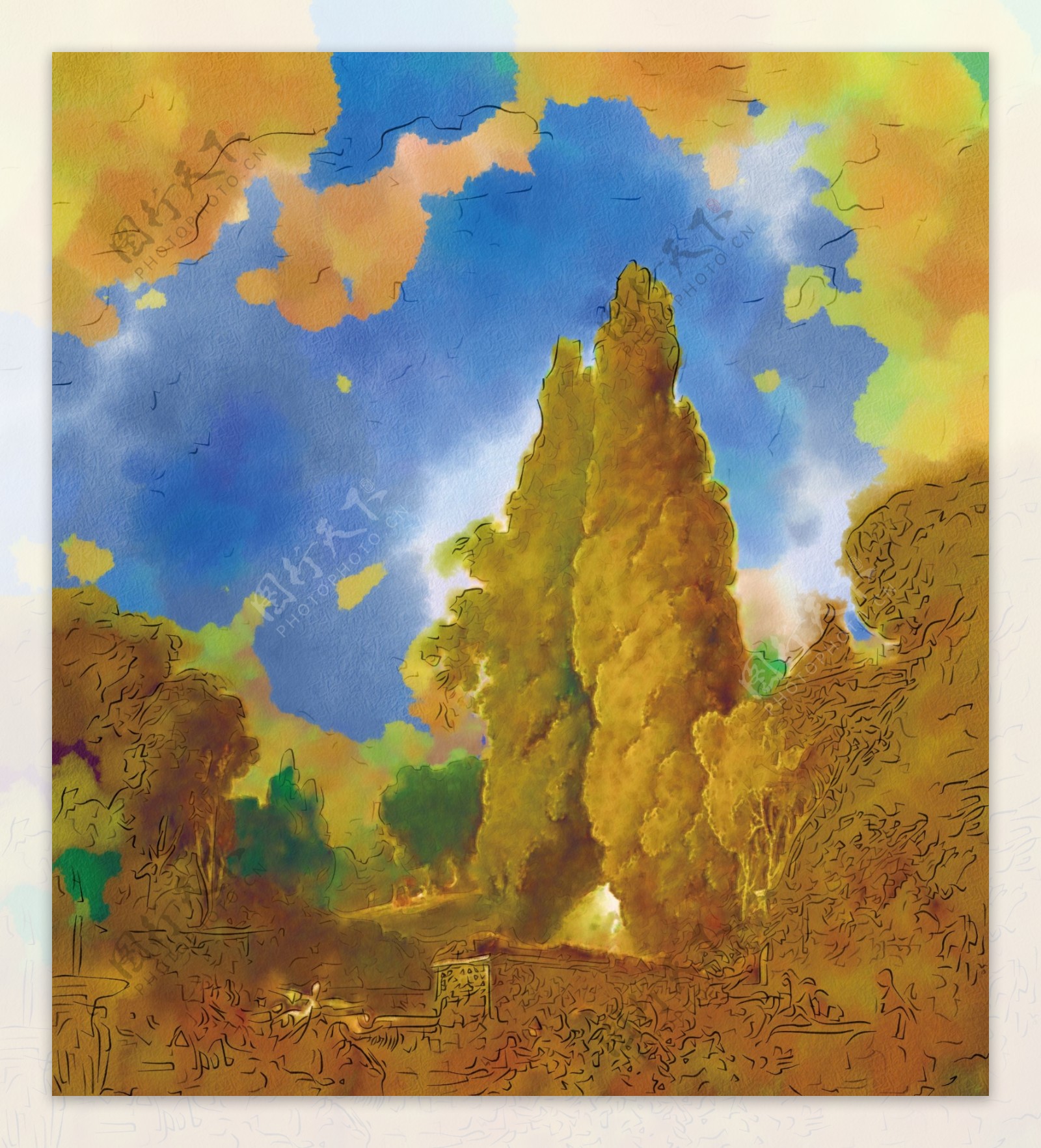 树木风景油画