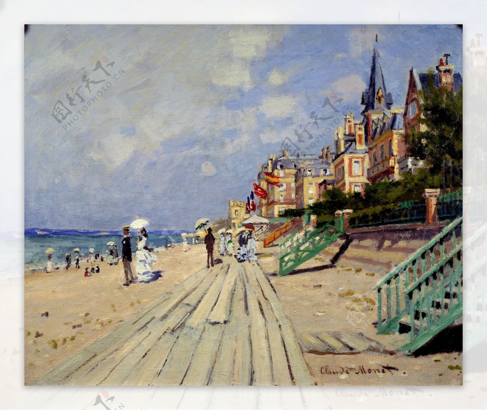 TheBeachatTrouville1870风景建筑田园植物水景田园印象画派写实主义油画装饰画