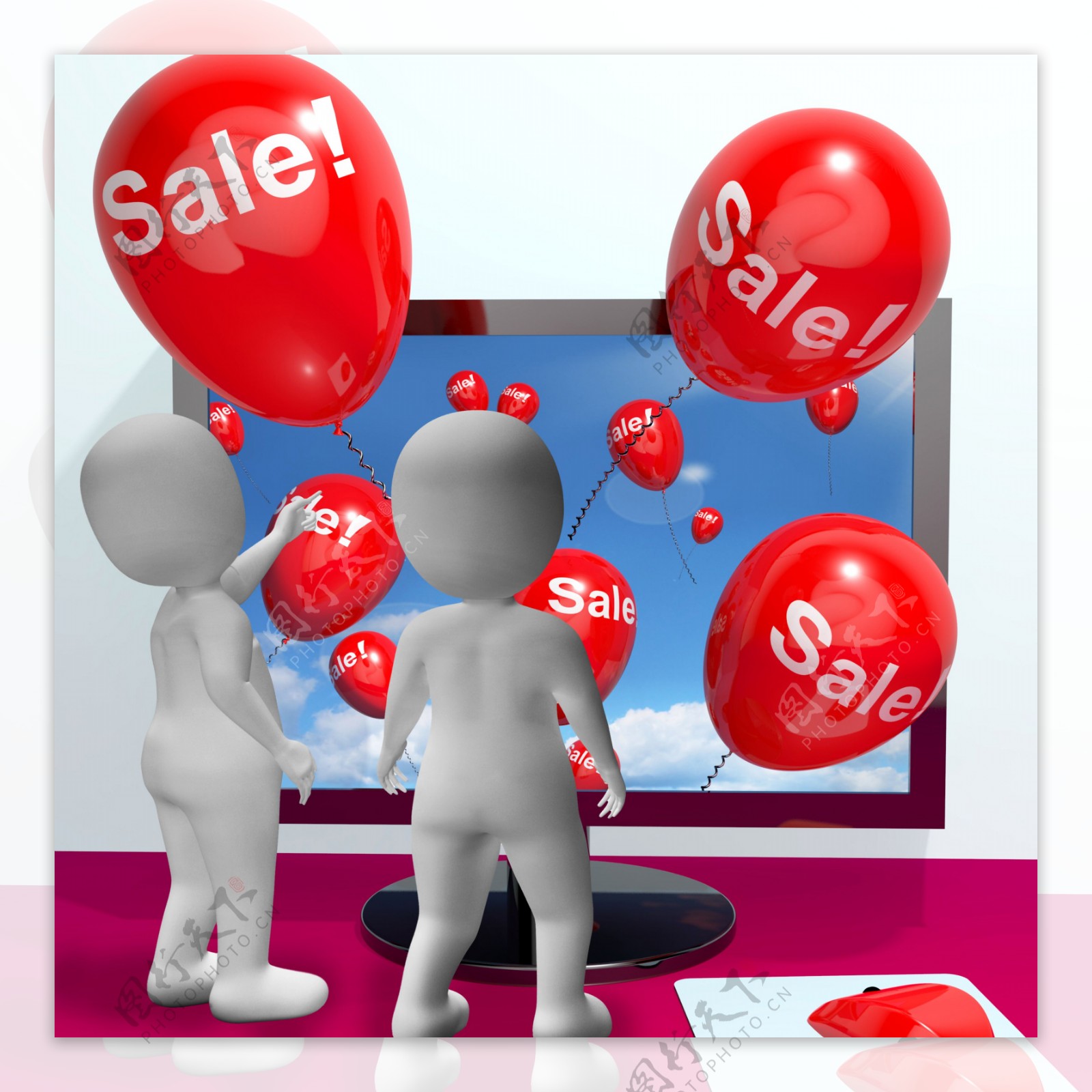 从计算机显示网络推广和销售减少未来的气球