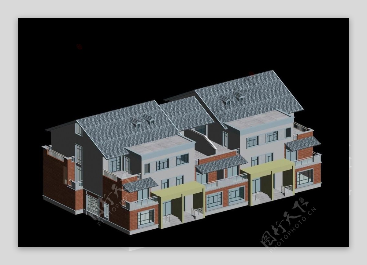 双拼别墅3d模型图片