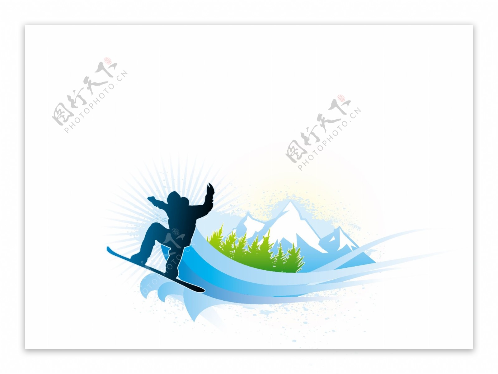 高山滑雪运动滑雪剪影图片