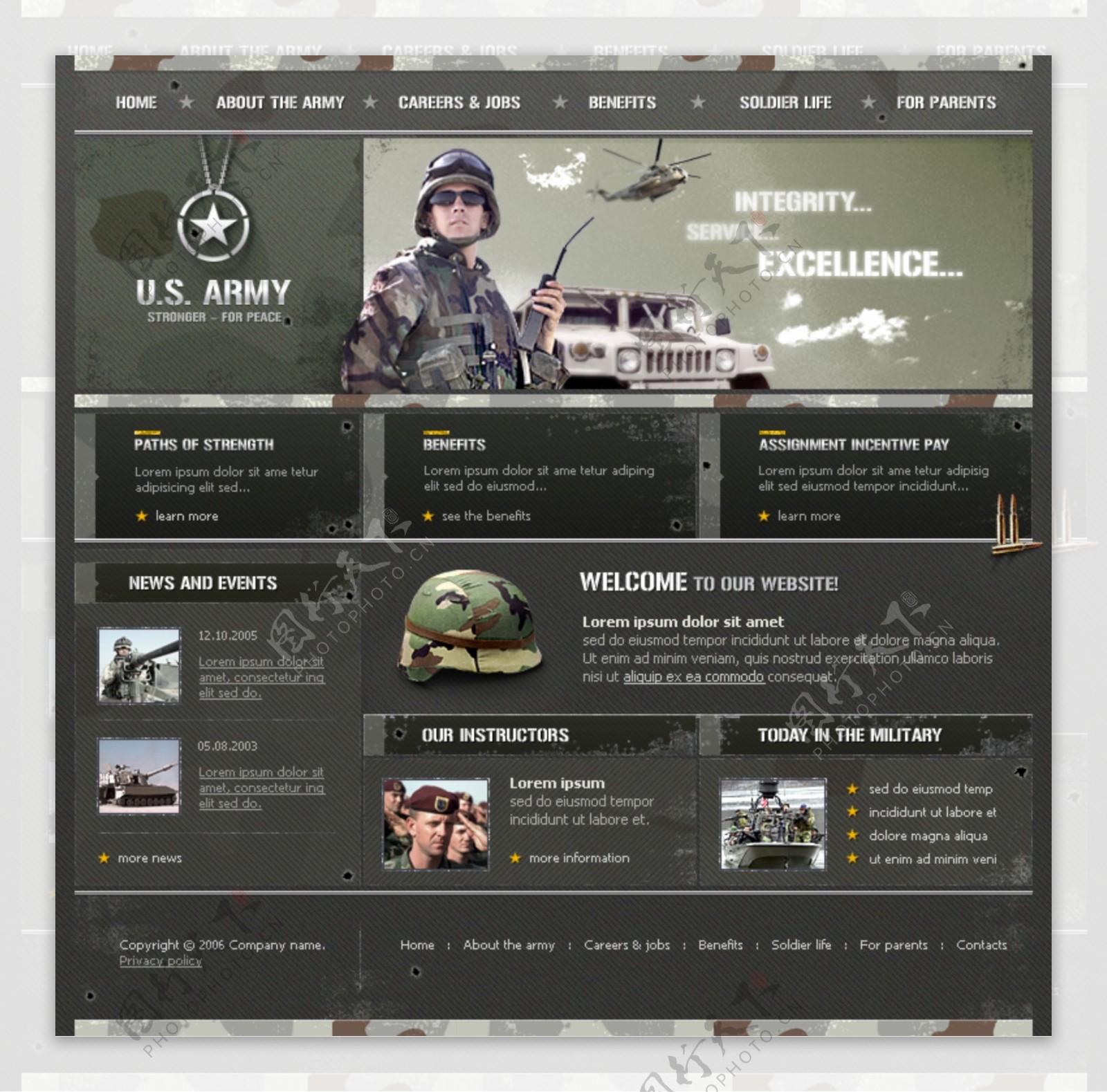 美国军事网站模板包含htmlflashcss图片