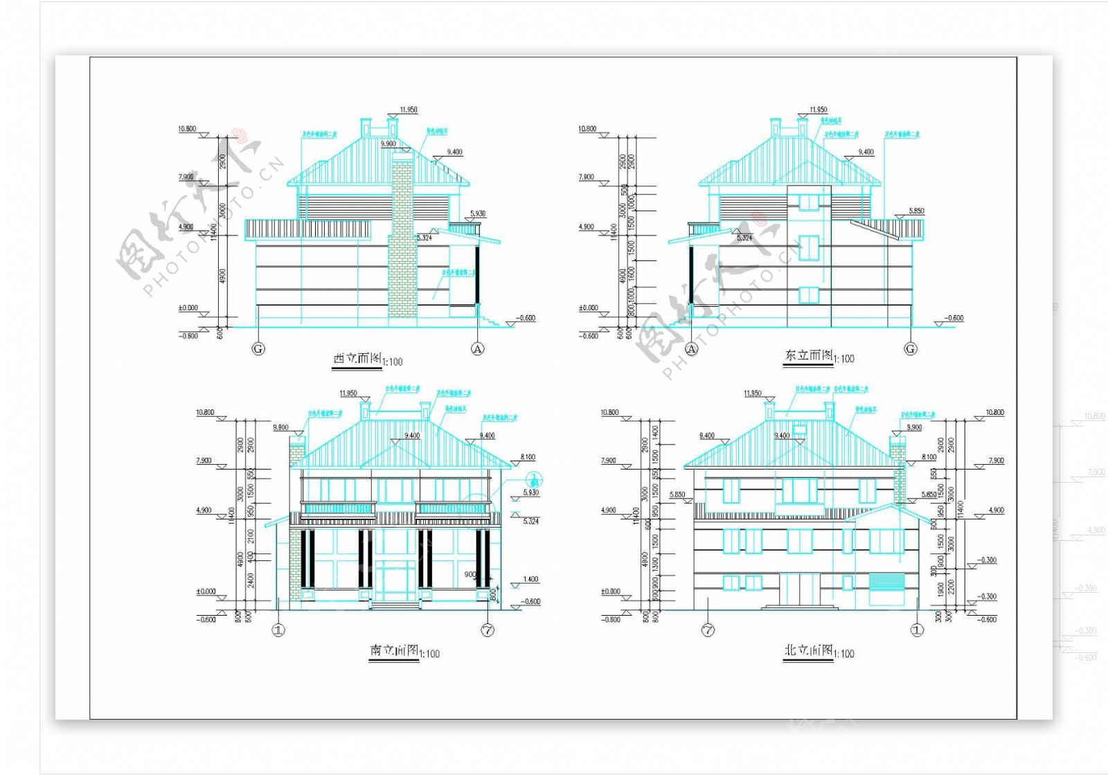 二层现代风格农村住宅建筑施工图带夹层nbsp14x12