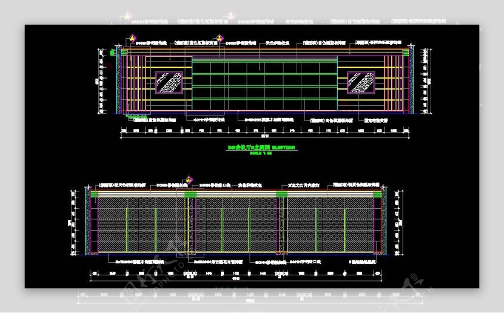 会议厅立面图cad图纸
