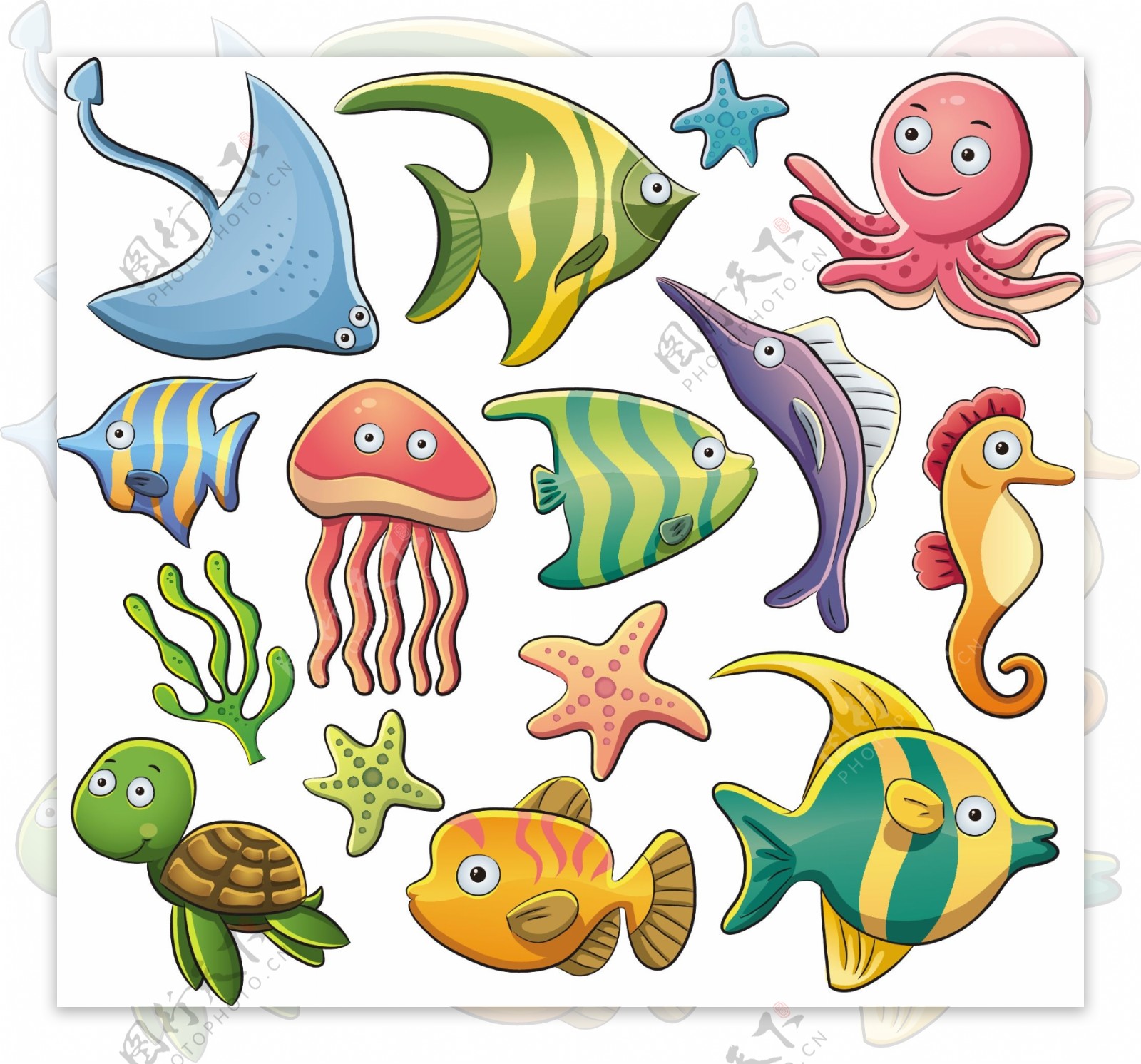 卡通可爱的海洋动物矢量素材04