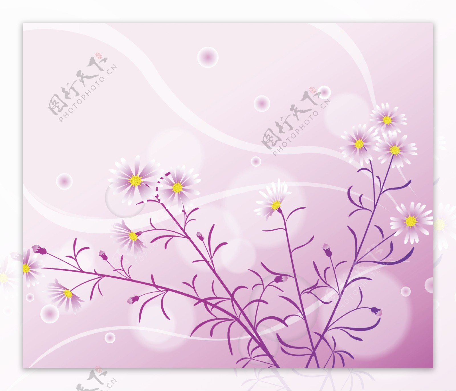 淡紫色花朵叶子花枝移门图片