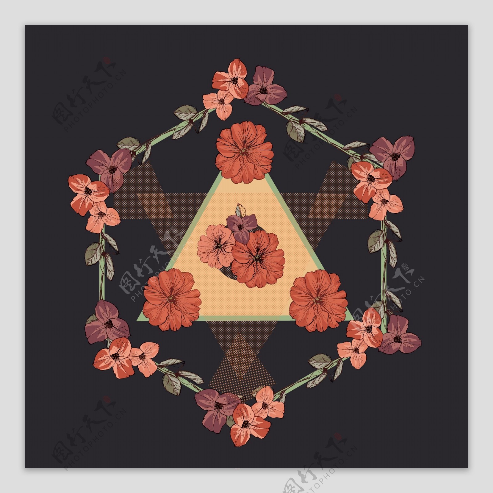 印花矢量图几何花卉专题三角形植物花免费素材