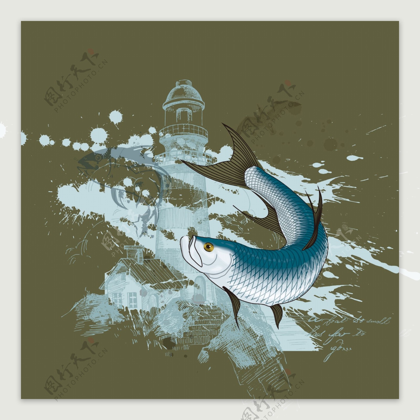 印花矢量图动物鱼鱼专题男装免费素材