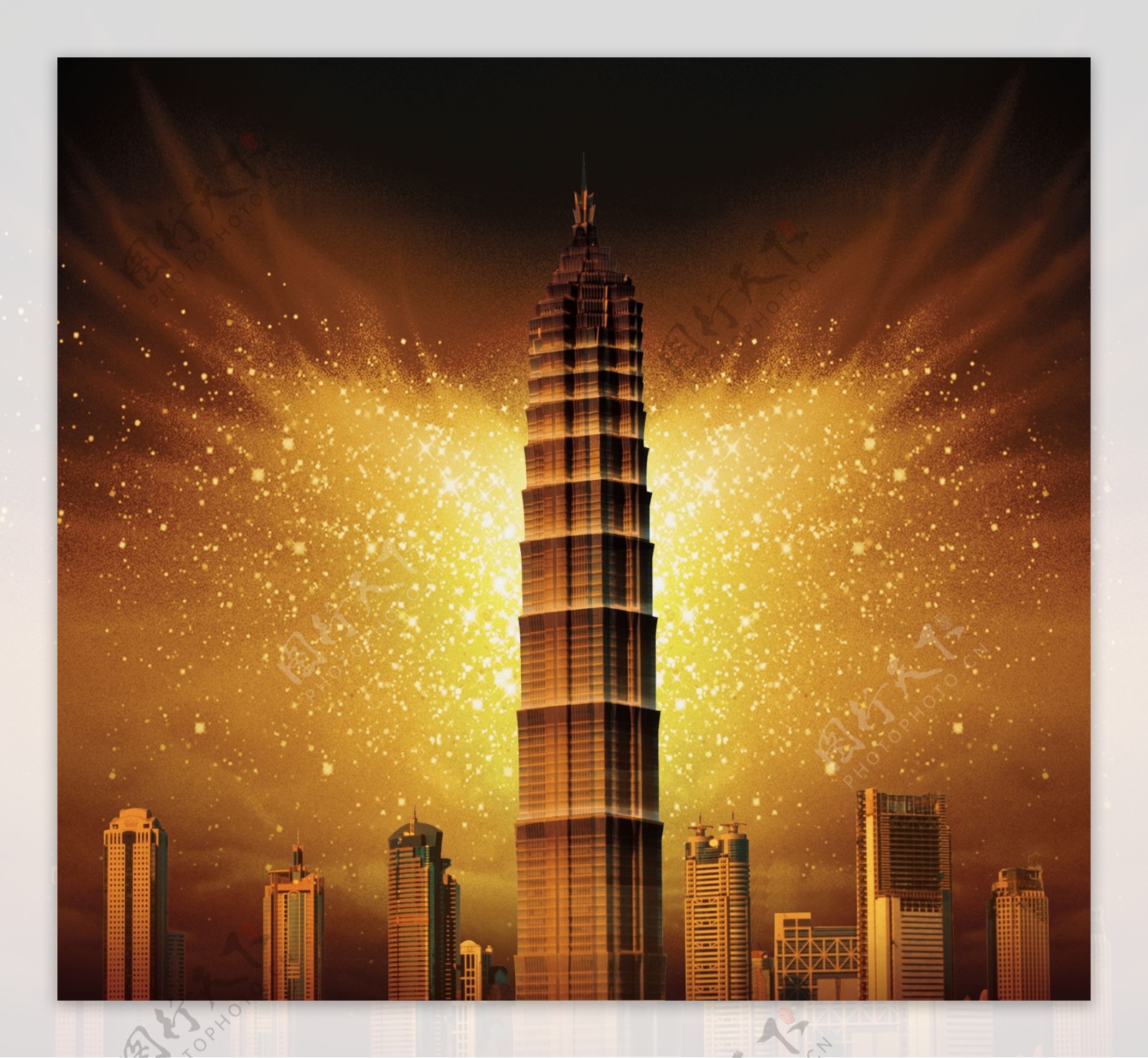 高楼宝塔欧式建筑大厦金色天空城市发展图片