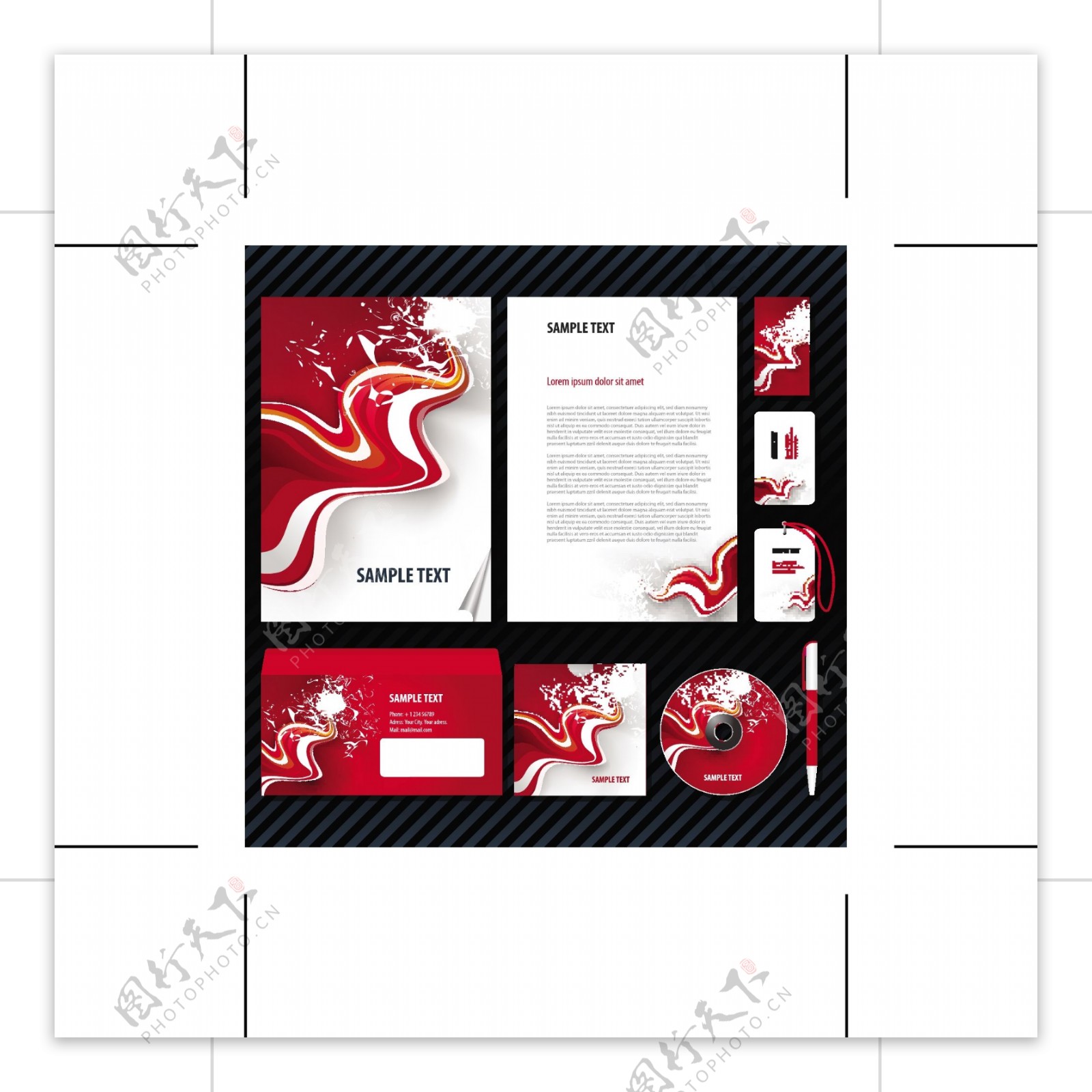 红色时尚动感线条企业画册VI设计