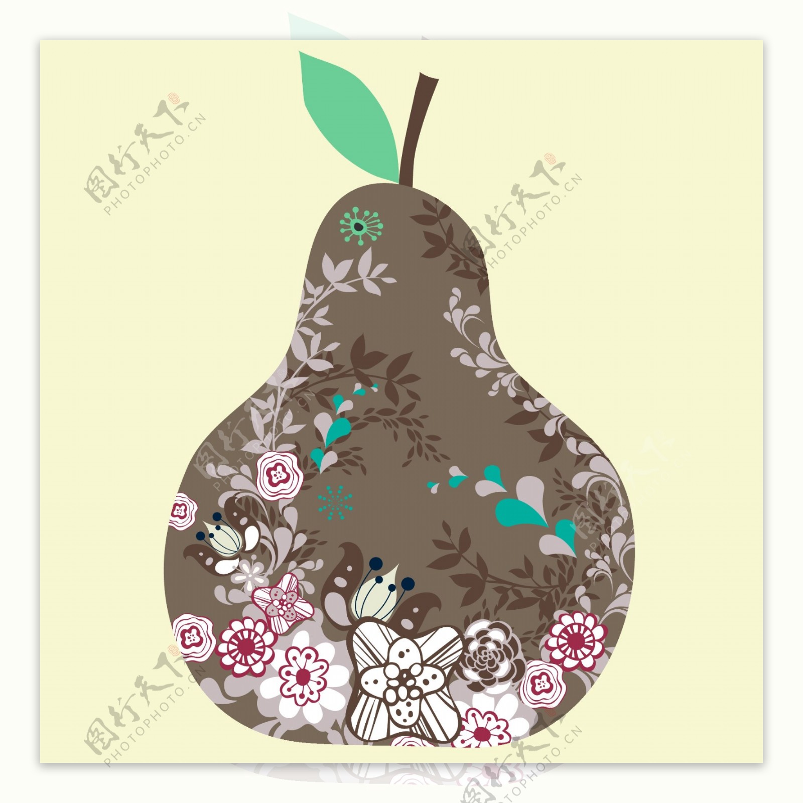 印花矢量图卡通植物梨子花纹花朵免费素材