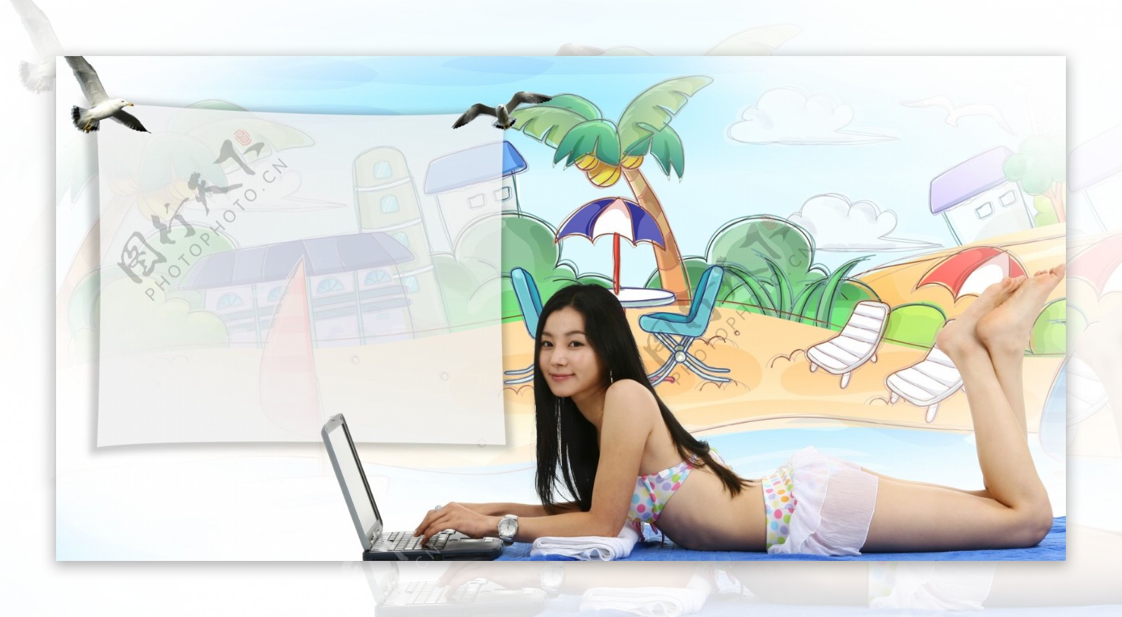 韩国美女生活模板微笑美女美女笔记本电脑美女写真模板
