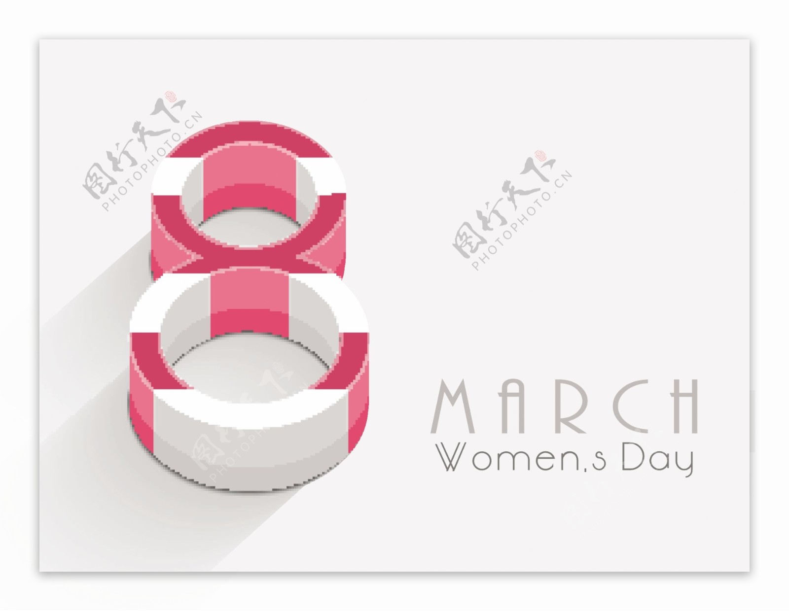 三八妇女节贺卡或海报在粉红色和白色的灰色背景色时尚设计文本