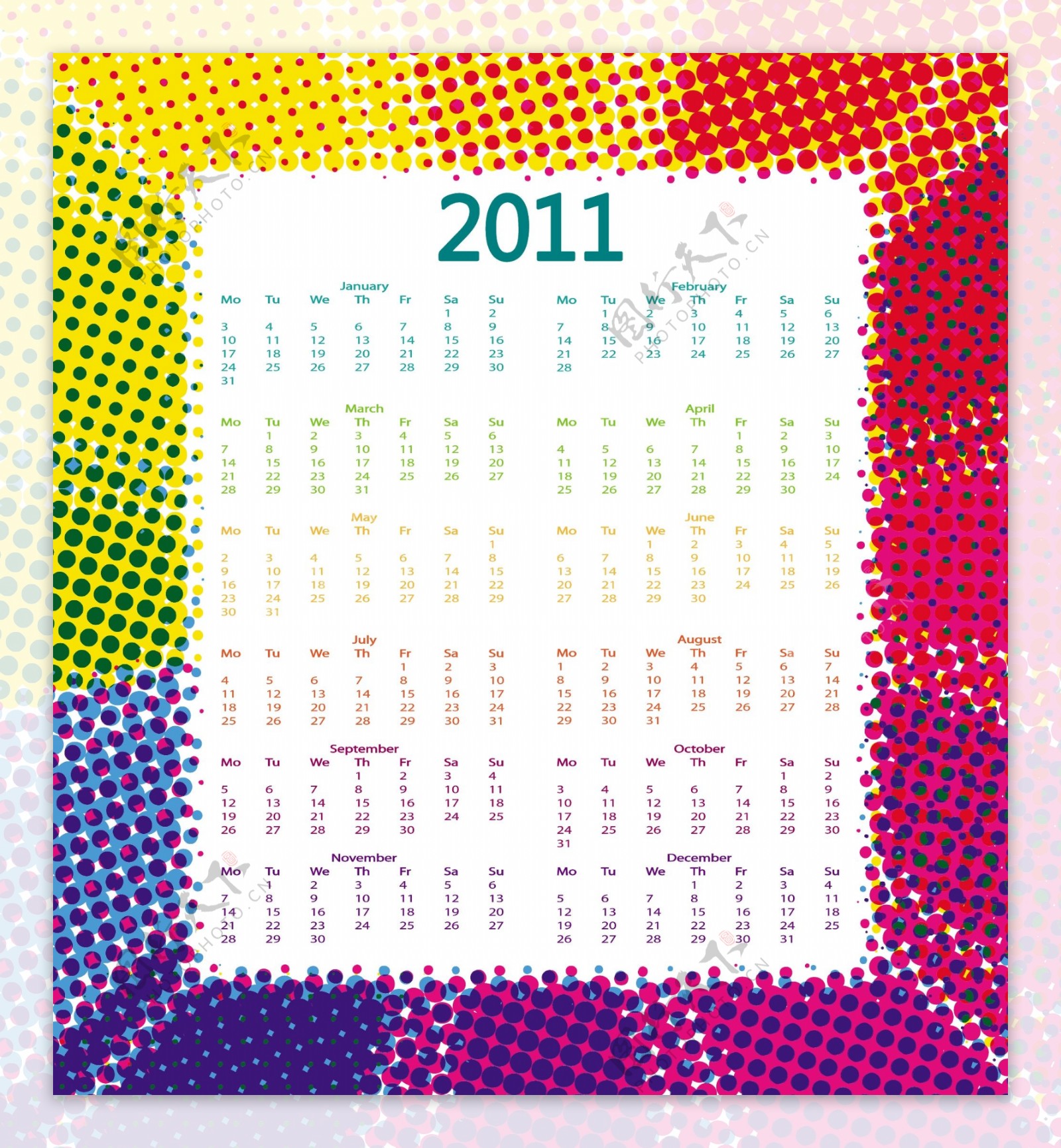 2011年彩色挂历年历矢量素材