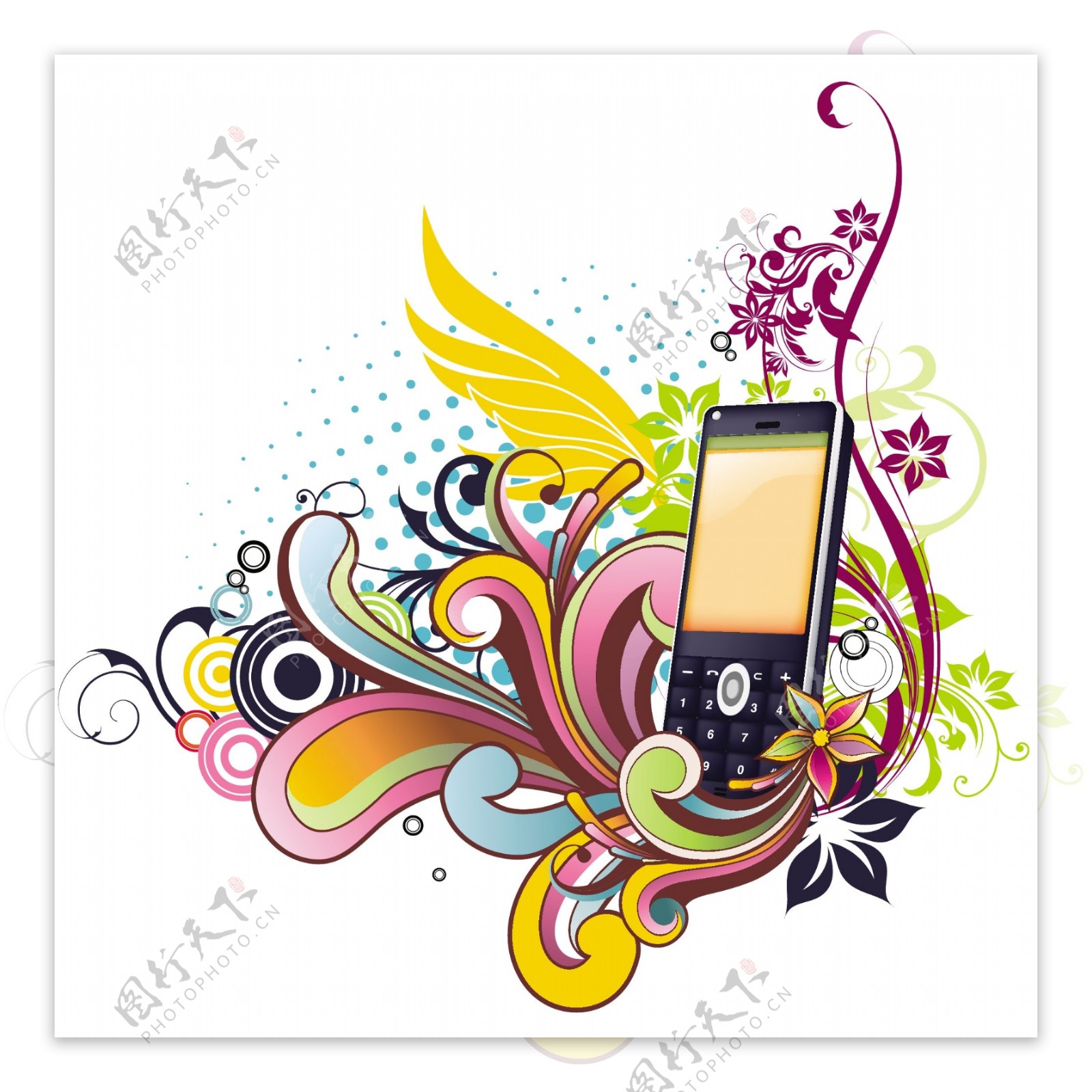 矢量彩色花纹手机背景