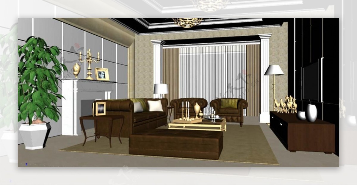 3d欧式客厅模型图片