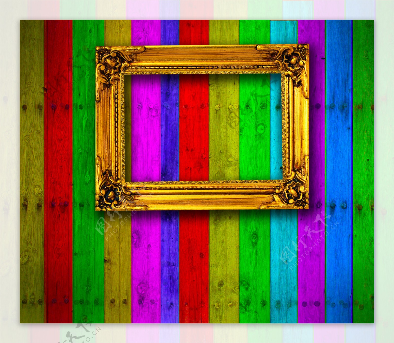 彩色木板背景欧式相框图片