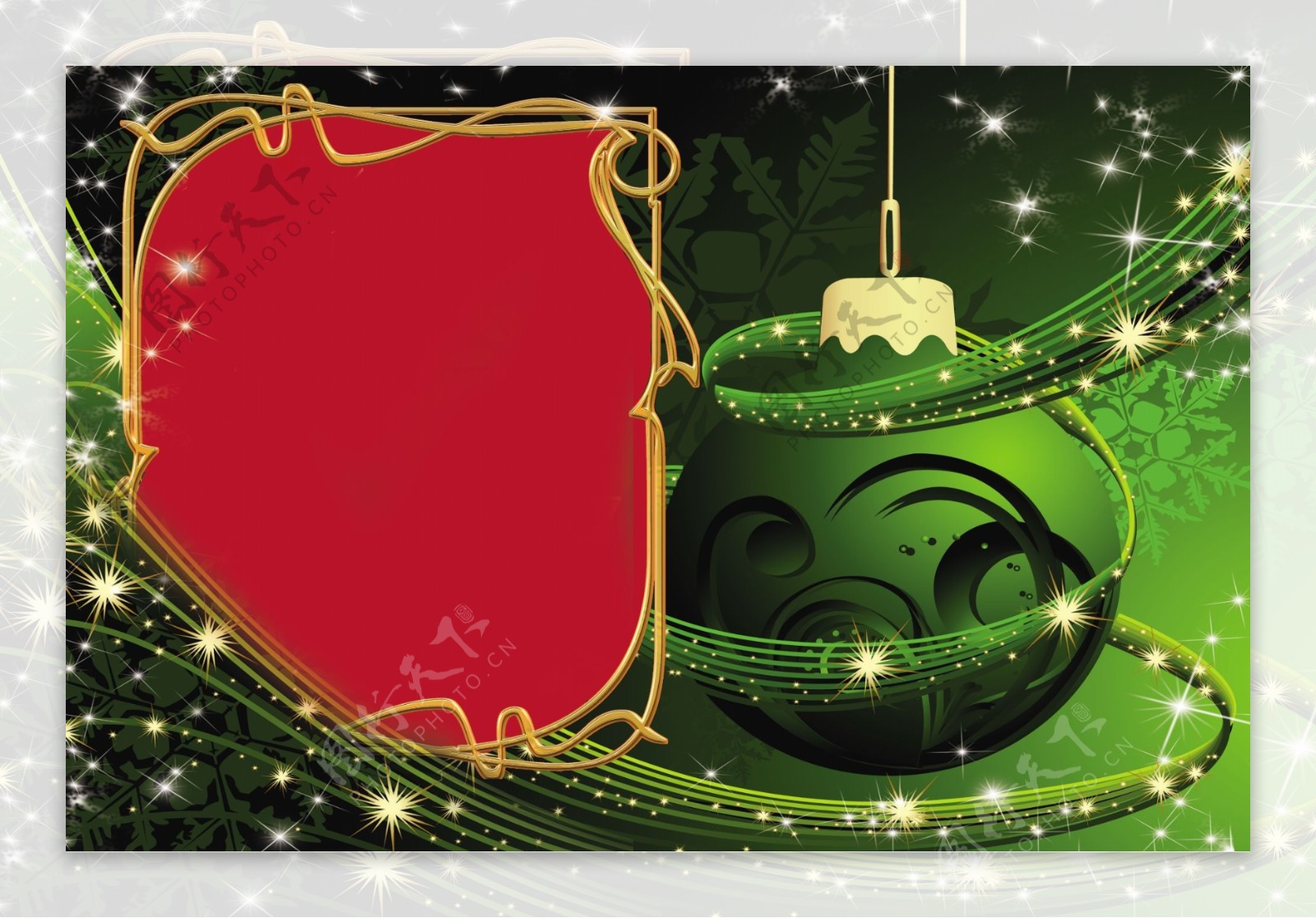绿色圣诞球相框模板图片